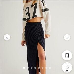 Free People Better Days Knit Midi Skirt Charcoal